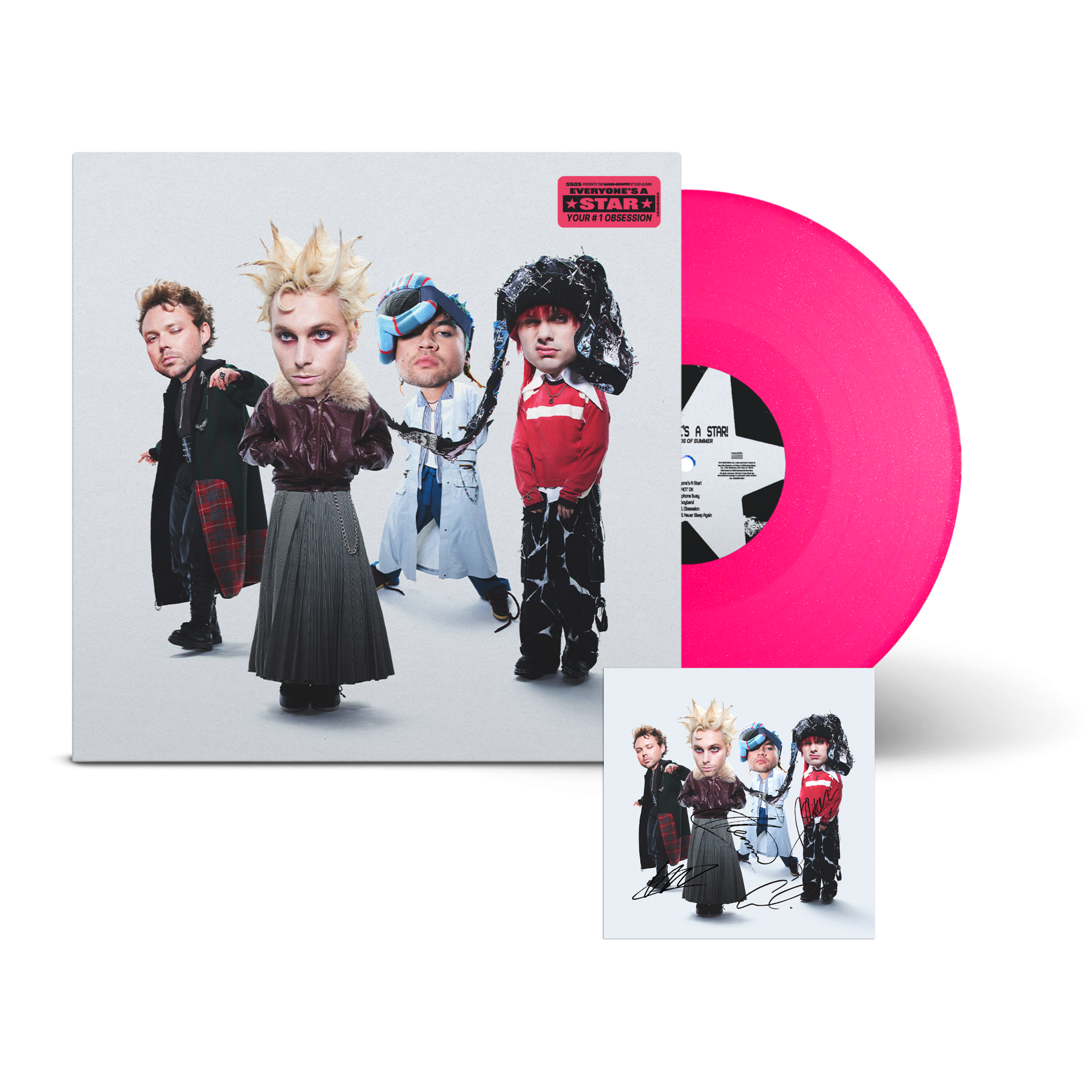 5 Seconds of Summer EVERYONE'S A STAR! Exclusive Hot Pink Glitter Vinyl + CD sized Signed Art Card 427646