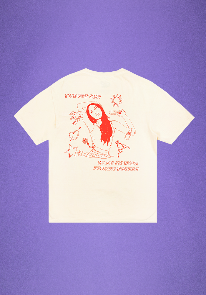 Olivia Rodrigo oversized sun in my mother fucking pocket t-shirt in ivory T-Shirt 366836