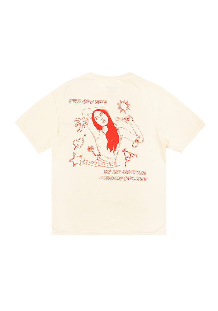 Olivia Rodrigo oversized sun in my mother fucking pocket t-shirt in ivory T-Shirt 418200