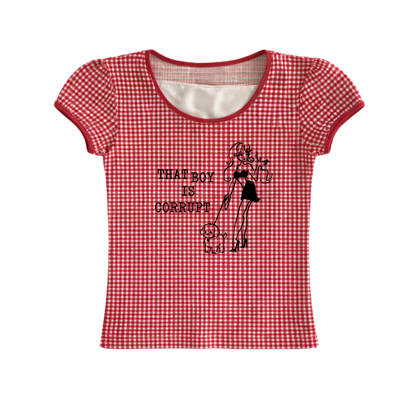 Sabrina Carpenter - That Boy Is Corrupt Gingham Baby Tee (T-Shirt)